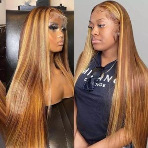 Transparent lace ombré highlight brown blonde wig